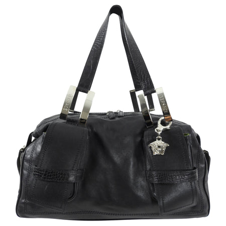 Gianni Versace Mid 2000's Black Leather Top Handle Bag