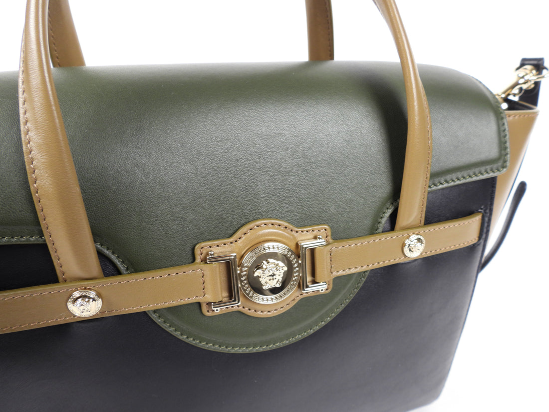 Versace Olive / Black Tricolor Two-Way Satchel Bag