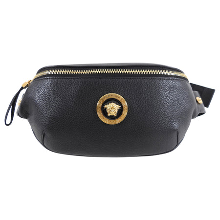 Versace Black Leather Gold Medusa Belt Bag