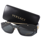 Versace MOD 2235 Medusa Icon Black Translucent Acetate and Goldtone Rectangle Sunglasses