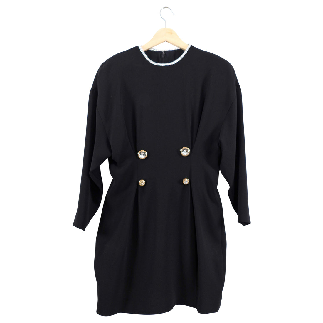 Versace Black Crystal Trim Dress with Crystal Buttons - L / 10 I MISS YOU VINTAGE Versace Black Crystal Trim Dress with Crystal Buttons - L / 10 I MISS YOU VINTAGE