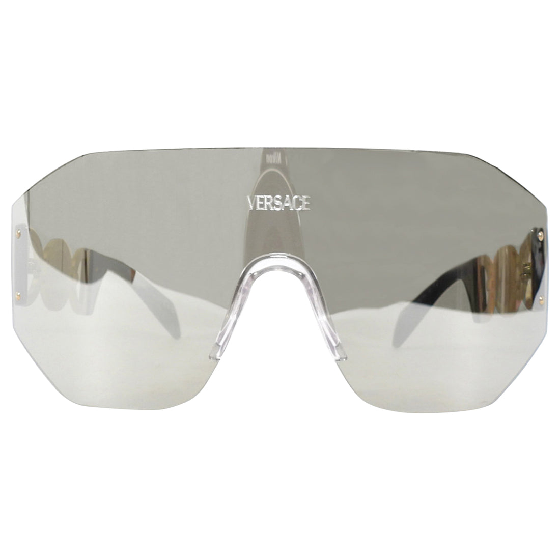 Versace Grey Mirror Gold Medusa Biggie Mask Sunglasses