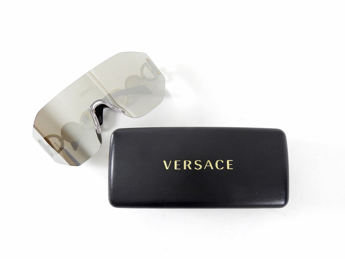 Versace Grey Mirror Gold Medusa Biggie Mask Sunglasses
