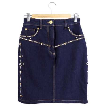 Versace Dark Blue Denim Studded Skirt - IT40 / USA 4