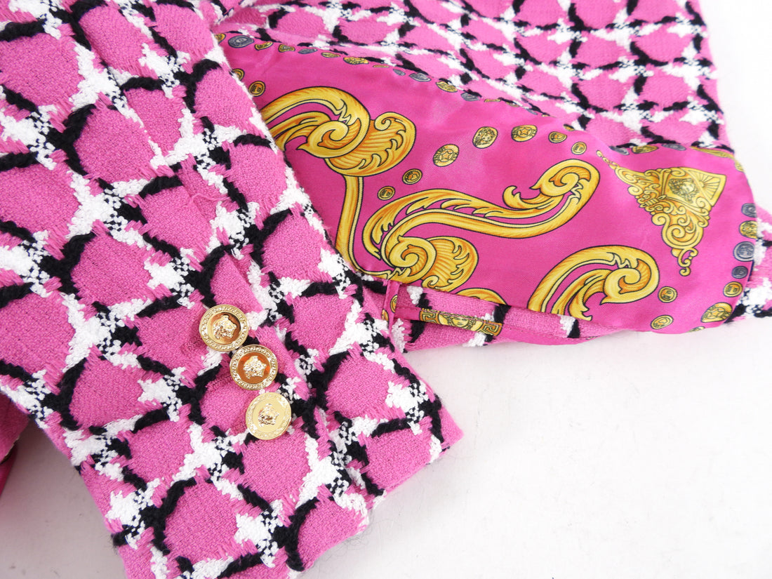 Versace Pink Tweed Blazer with Scarf Sash Detail - USA S (4/6)
