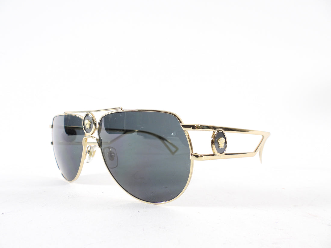 Versace Gold Aviator Medusa Sunglasses 2555