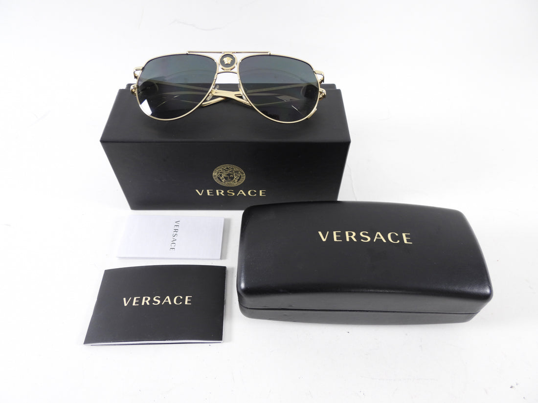 Versace Gold Aviator Medusa Sunglasses 2555