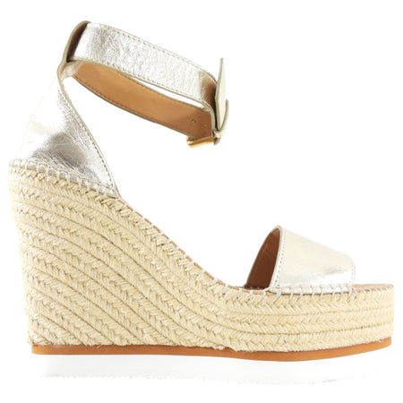 See by Chloe Gold Metallic nappa Leather Glyn Wedge Espadrille Sandals - 41