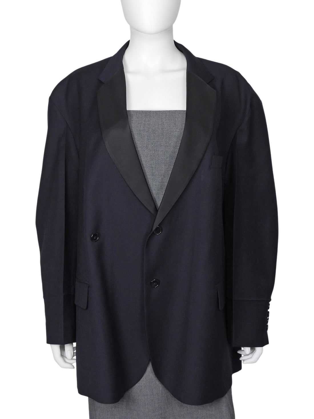 Welldone Navy Flat Double Breasted Tux Oversized Blazer - M / L