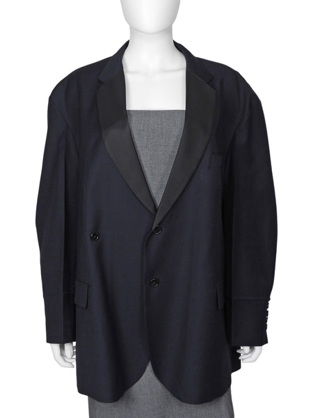 Welldone Navy Flat Double Breasted Tux Oversized Blazer - M / L