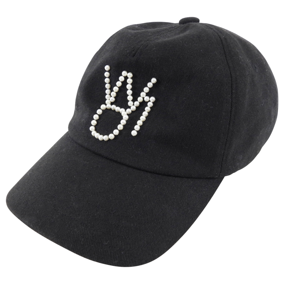 Welldone Black Cotton Cap with Pearl Logo - one size