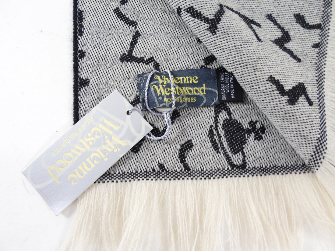 Vivienne Westwood Black and Ivory Long Wool Scarf