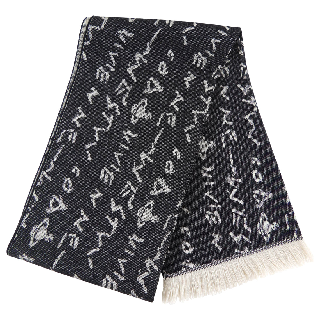 Vivienne Westwood Black and Ivory Long Wool Scarf