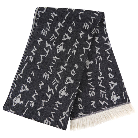 Vivienne Westwood Black and Ivory Long Wool Scarf