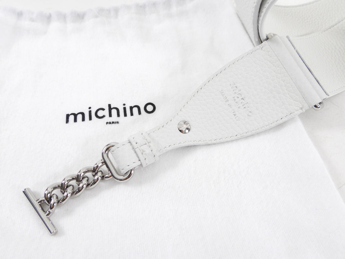 Michino Paris White Leather Wide Bag Strap