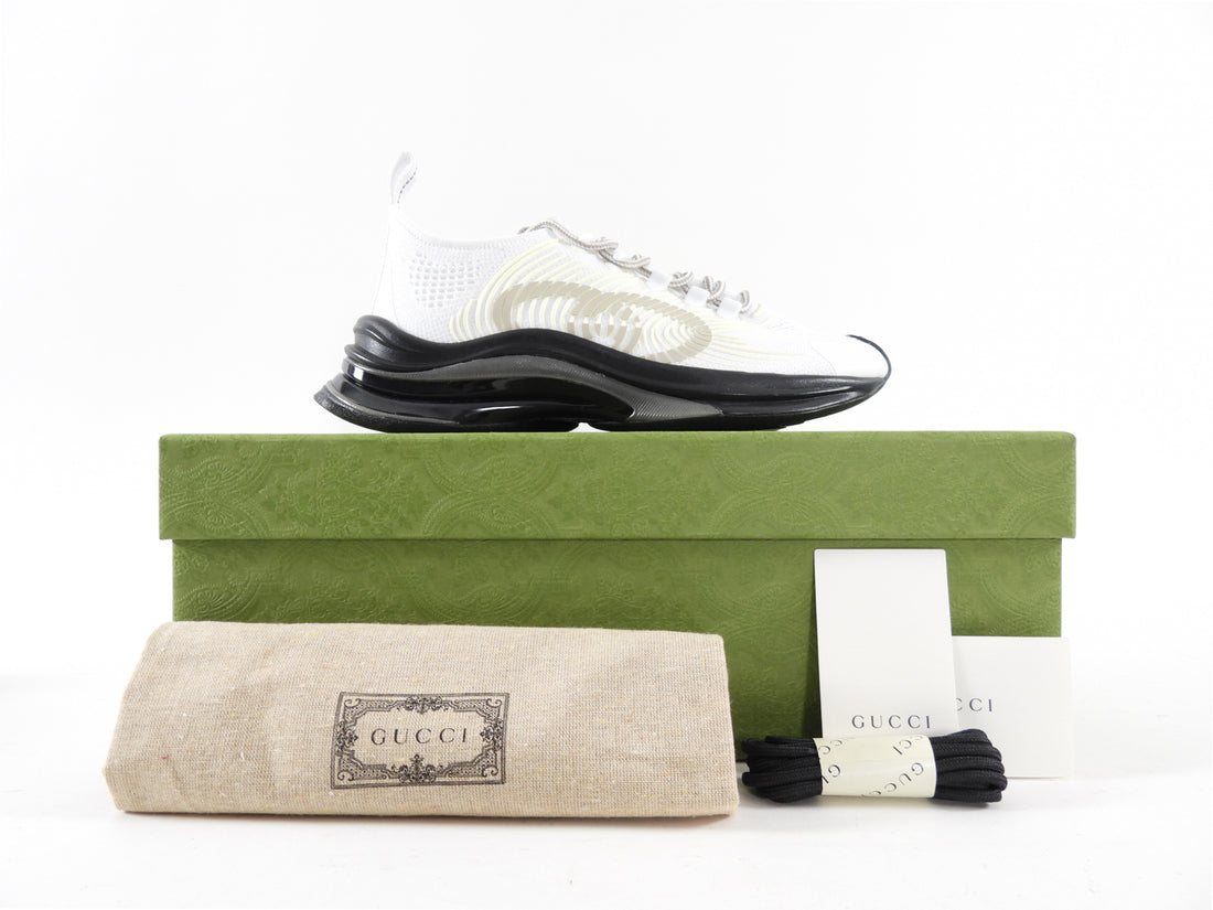 Gucci Run White Mesh GG Sneakers with Black Soles - 37 / 7