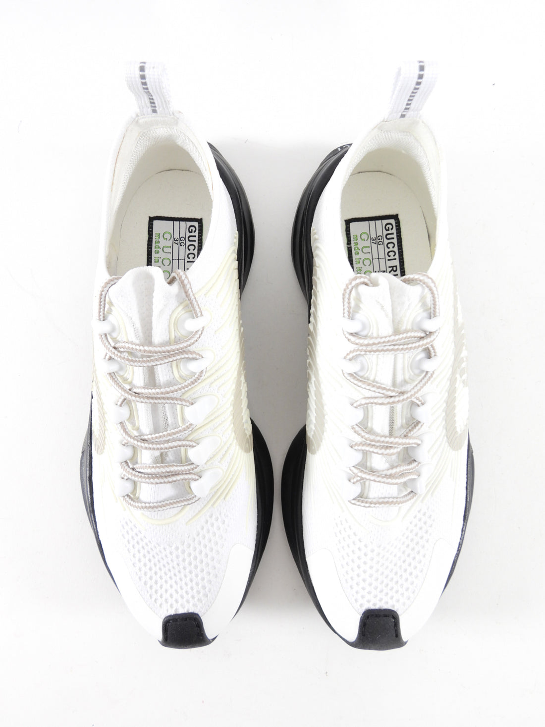 Gucci Run White Mesh GG Sneakers with Black Soles - 37 / 7