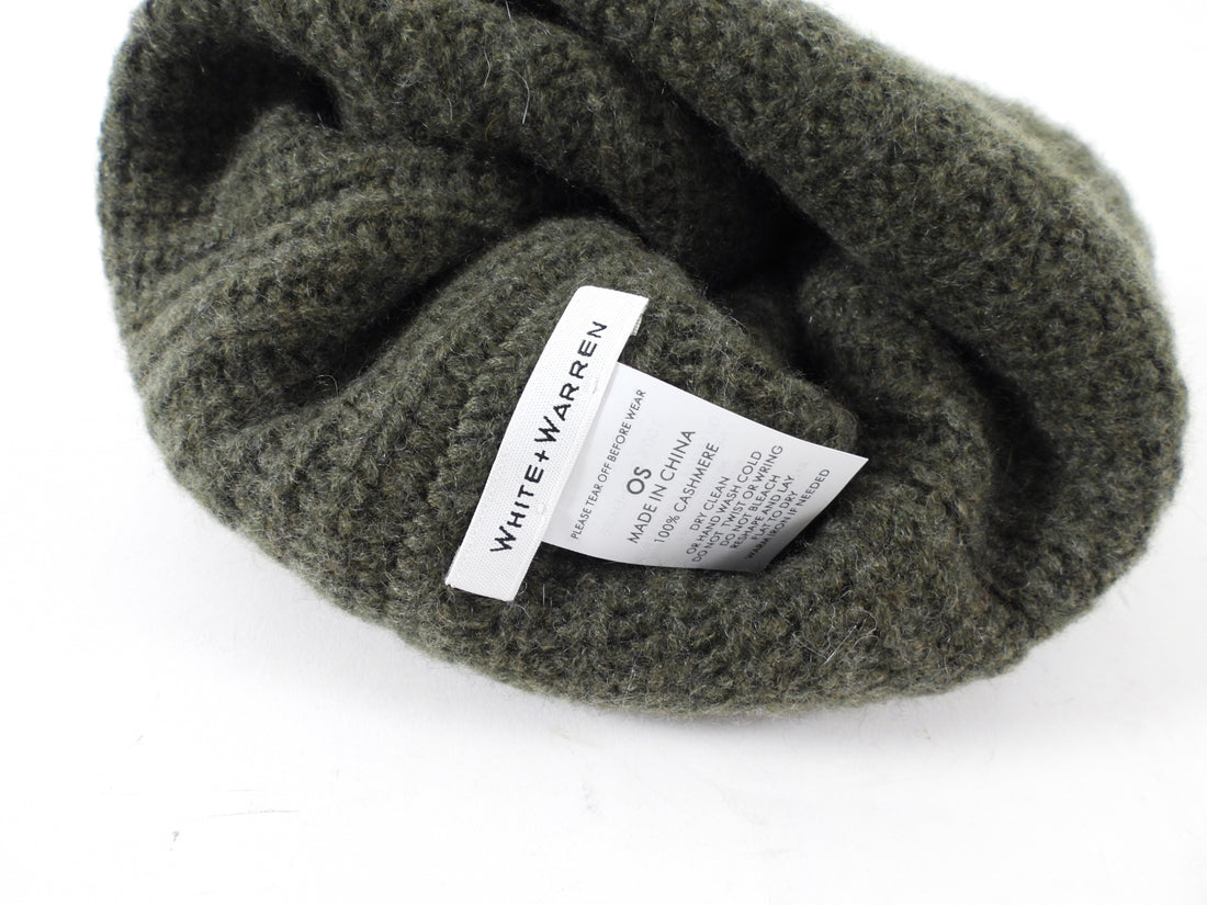 White + Warren Dark Green Cashmere Knit Beanie Hat - OS