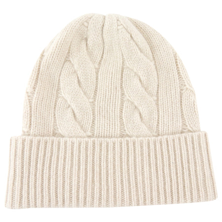 White + Warren Ivory Cable Cashmere Knit Beanie Hat - OS