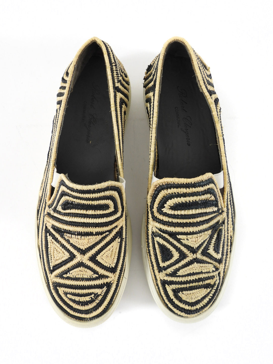 Robert Clergerie Black and Natural Raffia Woven Slip-On Sneakers - 40