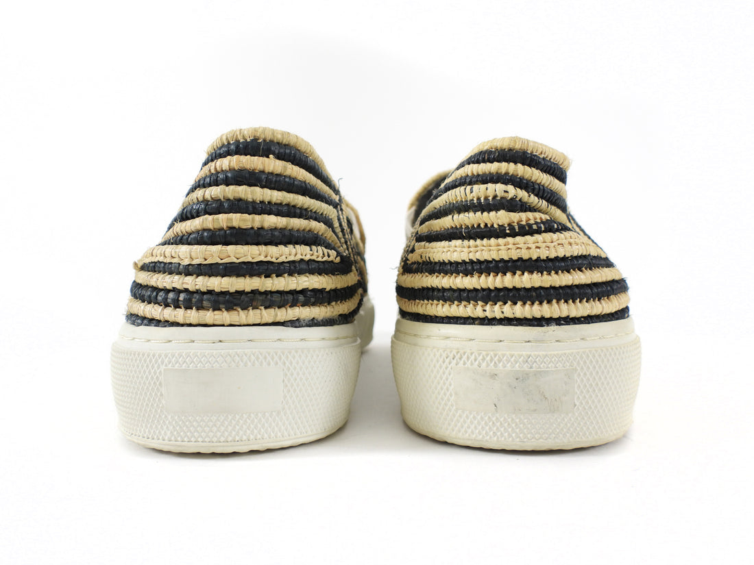 Robert Clergerie Black and Natural Raffia Woven Slip-On Sneakers - 40