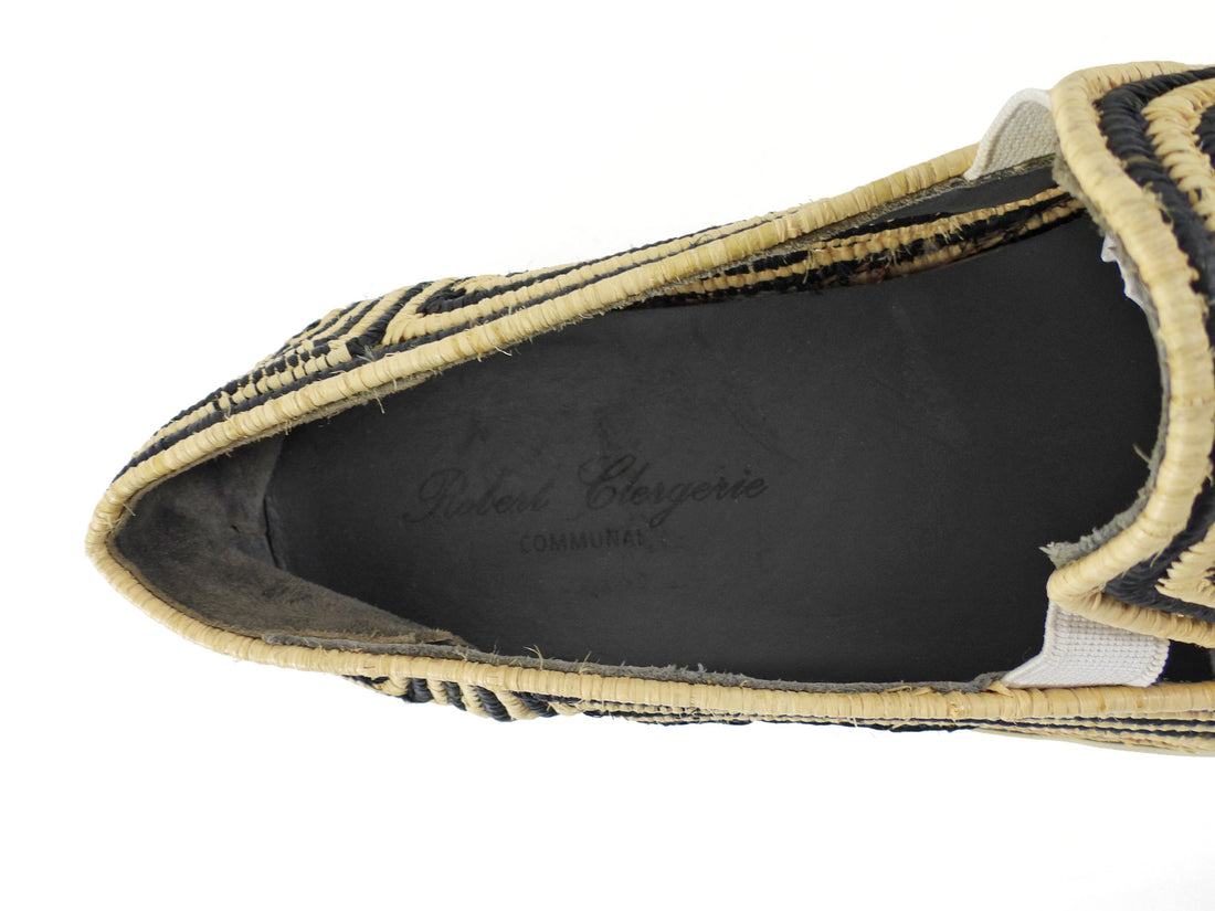 Robert Clergerie Black and Natural Raffia Woven Slip-On Sneakers - 40