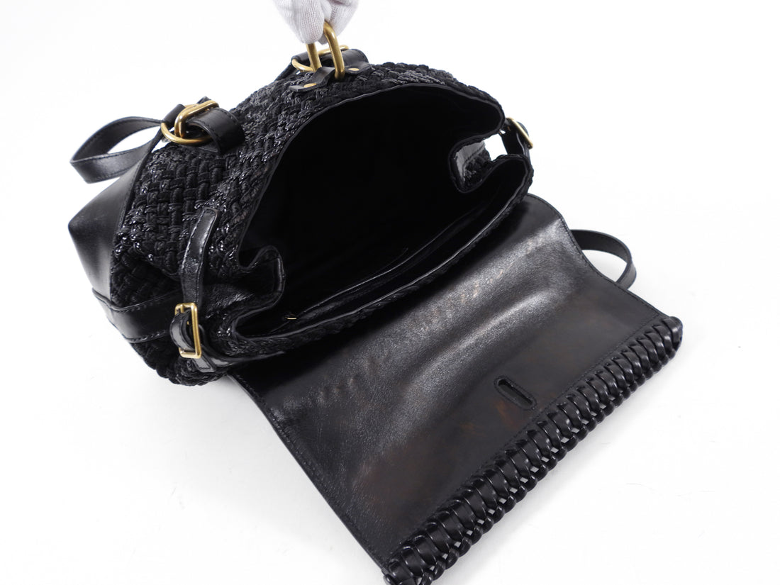 Yves Saint Laurent Black Small Maia Padlock Woven Bag