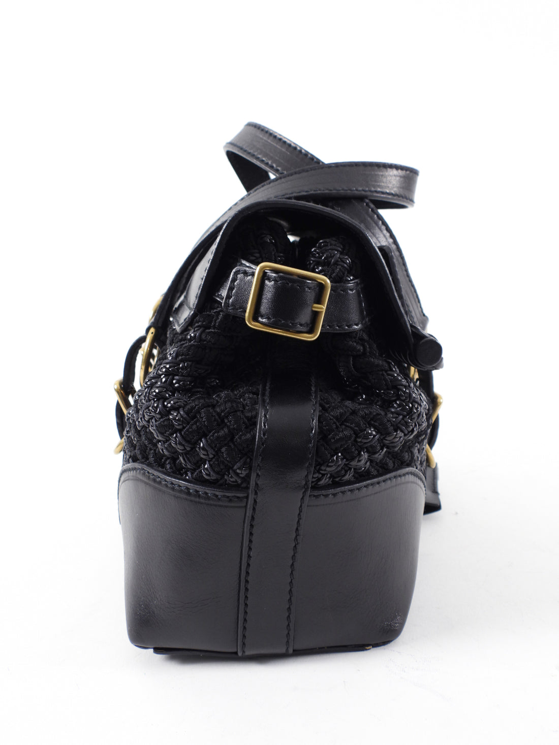 Yves Saint Laurent Black Small Maia Padlock Woven Bag