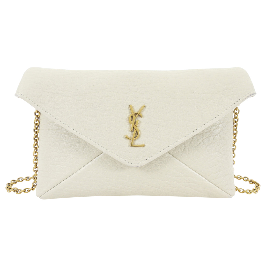 Saint Laurent Ivory Grained Leather Cassandre Chain Pouch