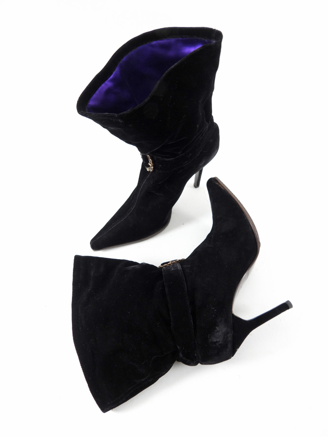 Yves Saint Laurent Haute Couture 1990's Black Velvet Purple Boots - 41