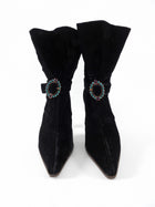 Yves Saint Laurent Haute Couture 1990's Black Velvet Turquoise Boots - 41