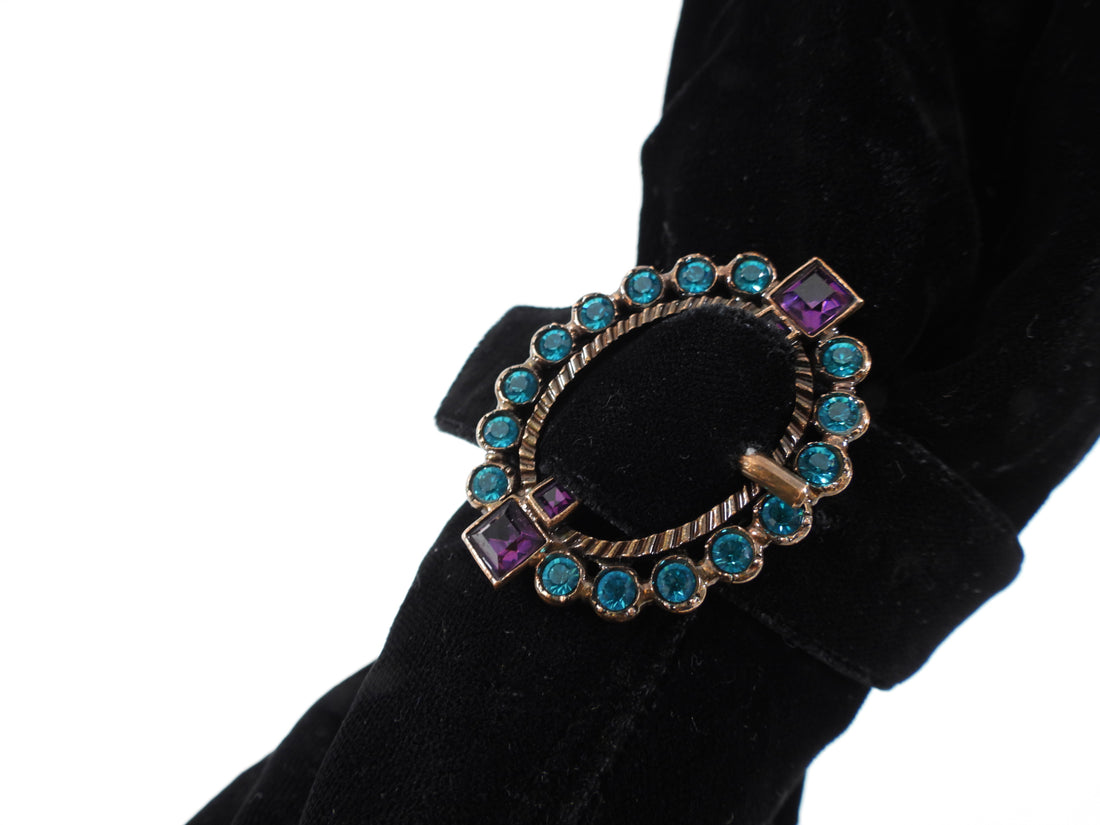 Yves Saint Laurent Haute Couture 1990's Black Velvet Turquoise Boots - 41