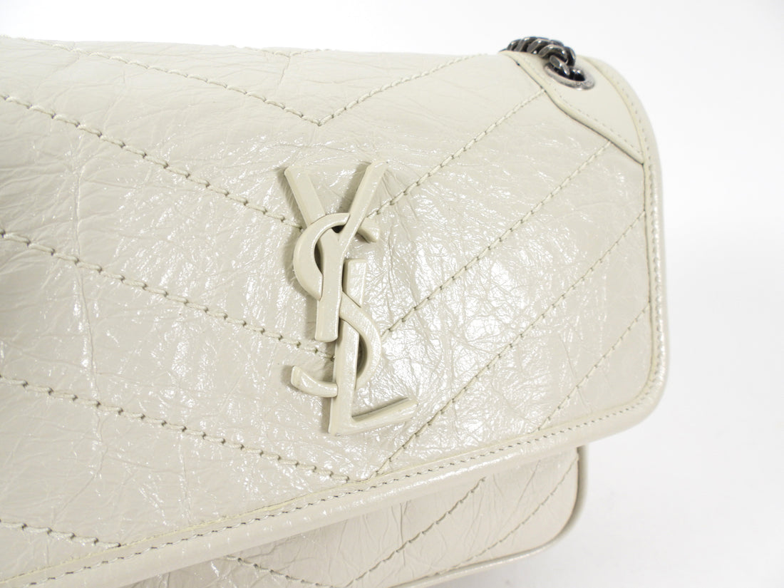Saint Laurent Ivory Niki Baby Aged Quilted Leather Shoulder Bag