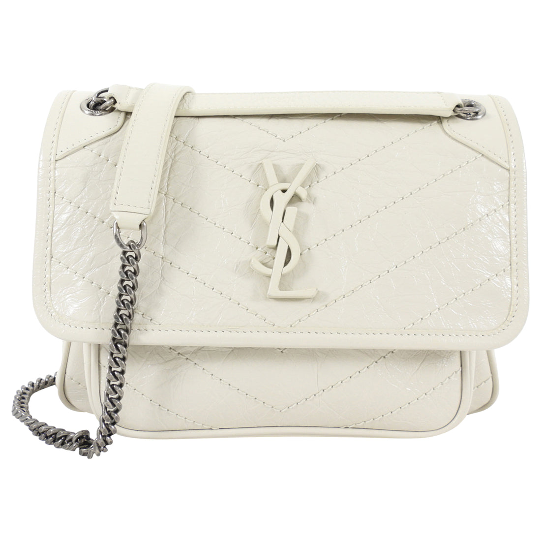 Saint Laurent Ivory Niki Baby Aged Quilted Leather Shoulder Bag