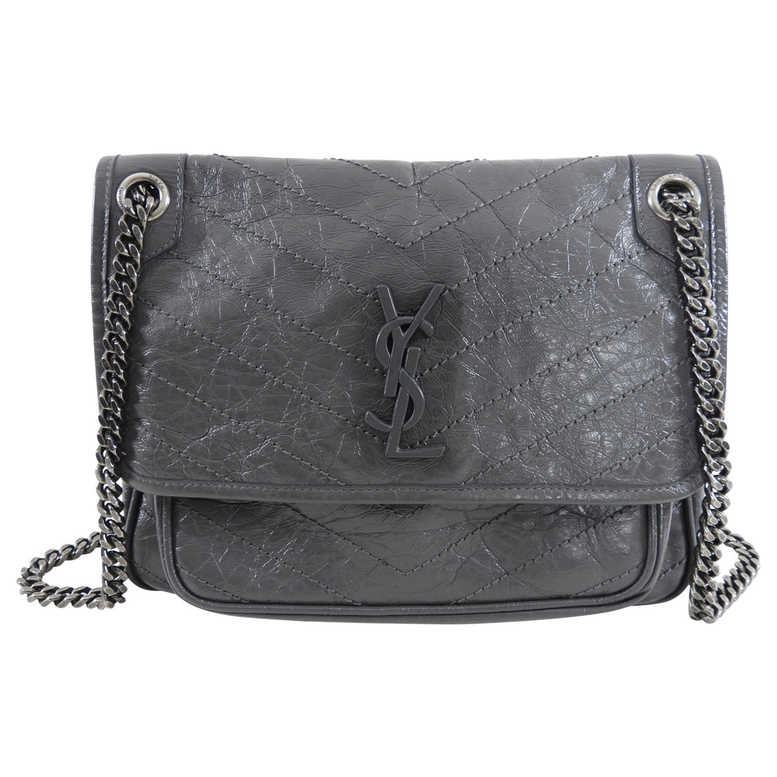 Saint Laurent Niki Grey Leather Medium Chain Flap Bag