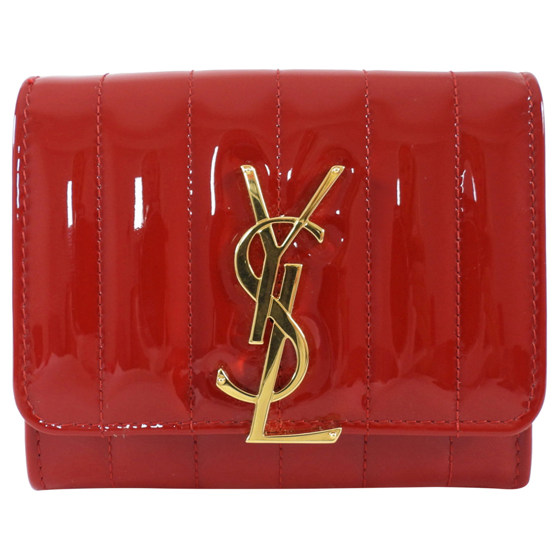 Saint Laurent Red Patent Leather Monogram Compact Wallet