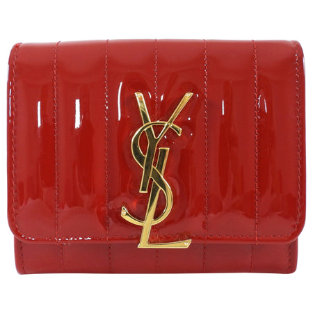 Saint Laurent Red Patent Leather Monogram Compact Wallet