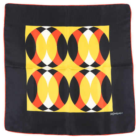 Yves Saint Laurent Vintage Black Yellow Red Geometric Silk Scarf