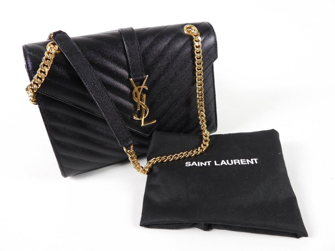 Saint Laurent Black Chevron Monogram Small Chain Envelope Bag