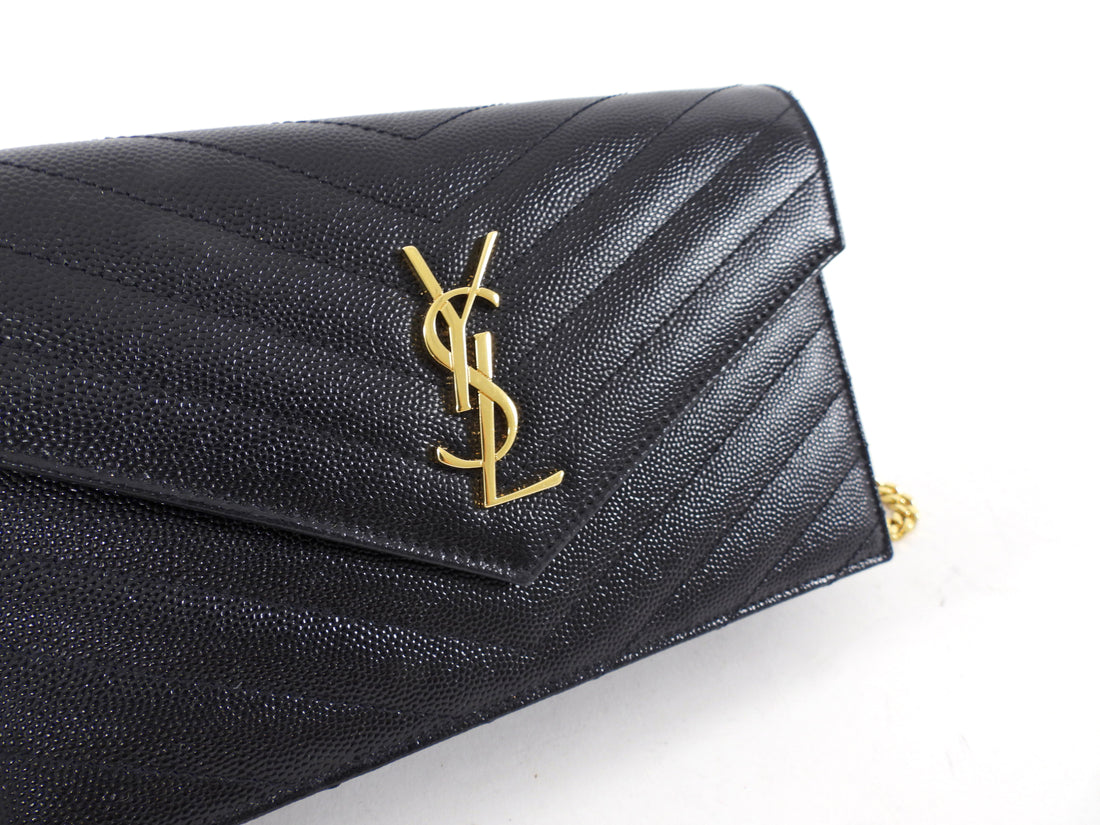 Saint Laurent Black Grain de Poudre Cassandre Wallet on Chain Bag