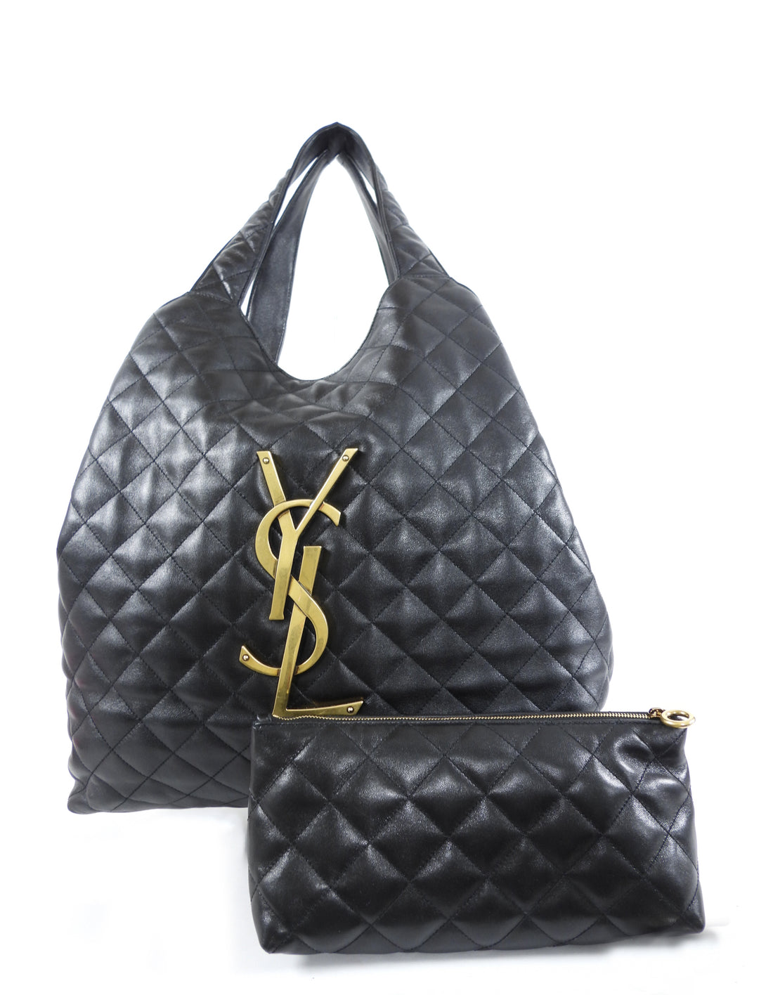 Saint Laurent Black Quilted Lambskin Icare Maxi Shopping Tote with Pouch