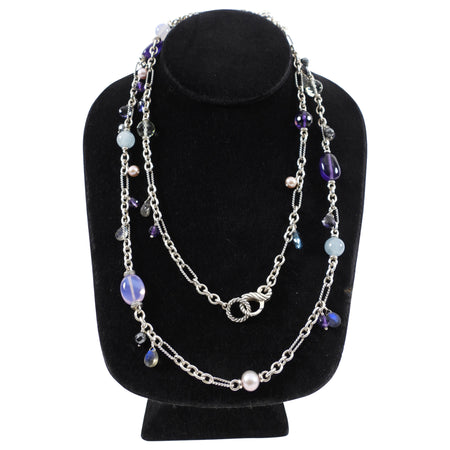 David Yurman Sterling Silver Multi Gemstone Bead Long Necklace