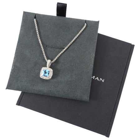 David Yurman Petit Albion Sterling Diamond Blue Topaz Necklace