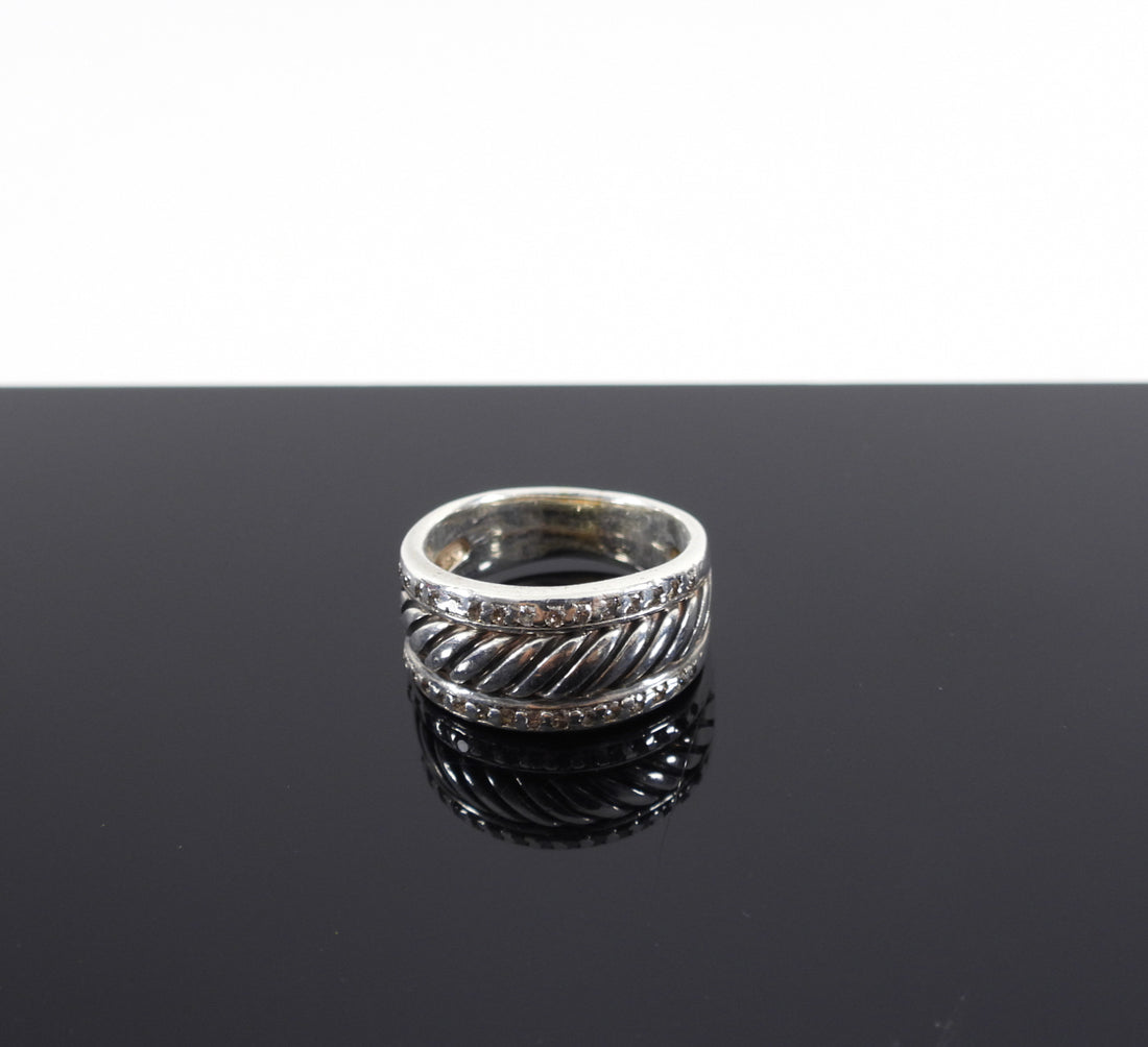 David Yurman Sterling Silver Diamond Cigar Ring - 5.75
