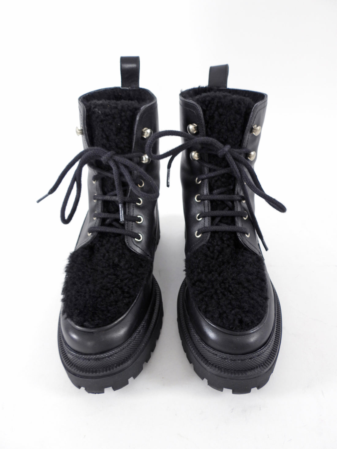 Yves Solomon Black Shearling Leather Ankle Boots - 37