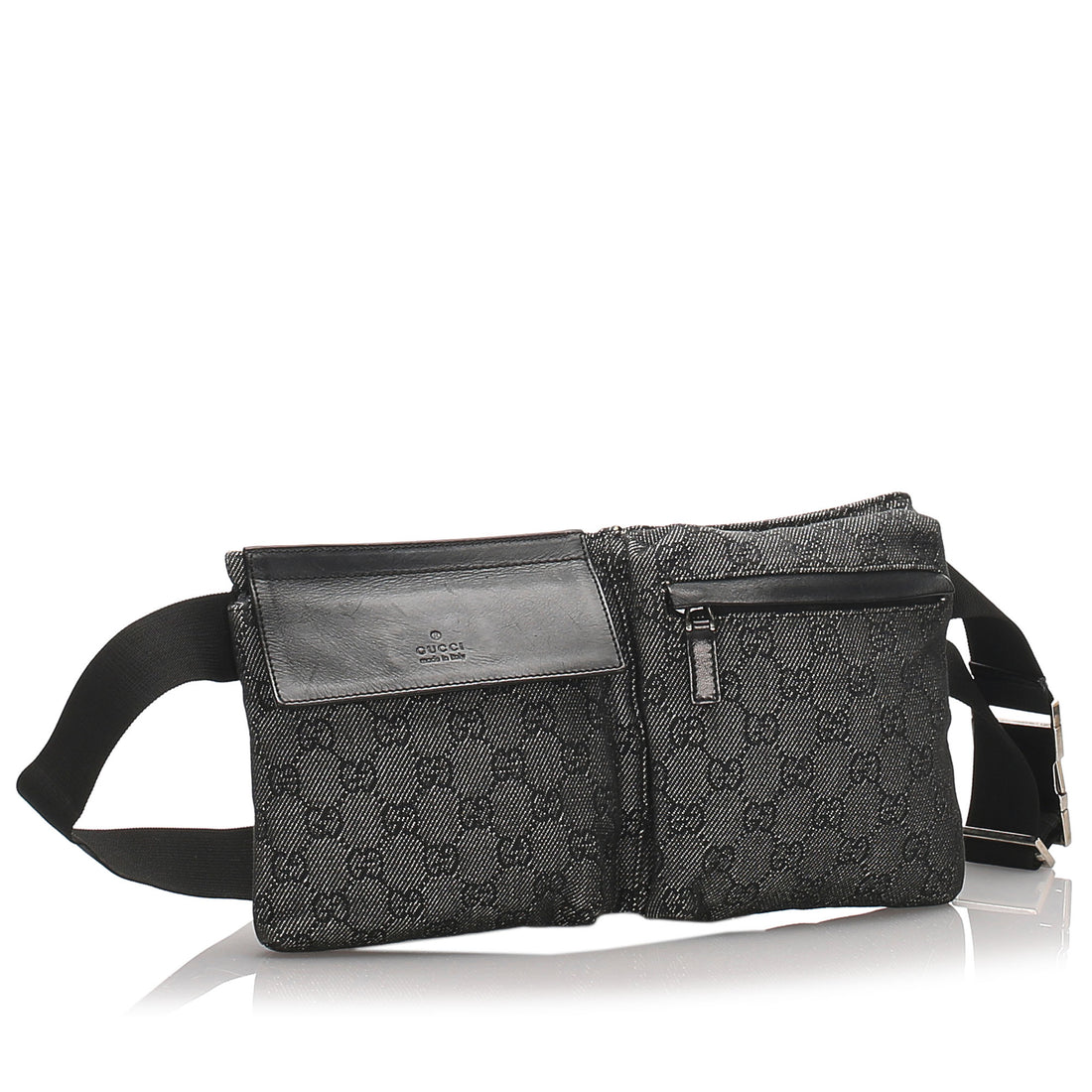 Gucci Black Monogram GG Belt Bag Fanny Pack Waist Pouch 927gk26