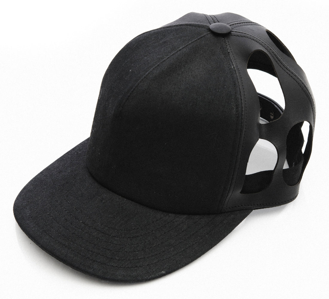 Rick Owens Coated Cotton and Leather Cut Out Baseball Cap Hat