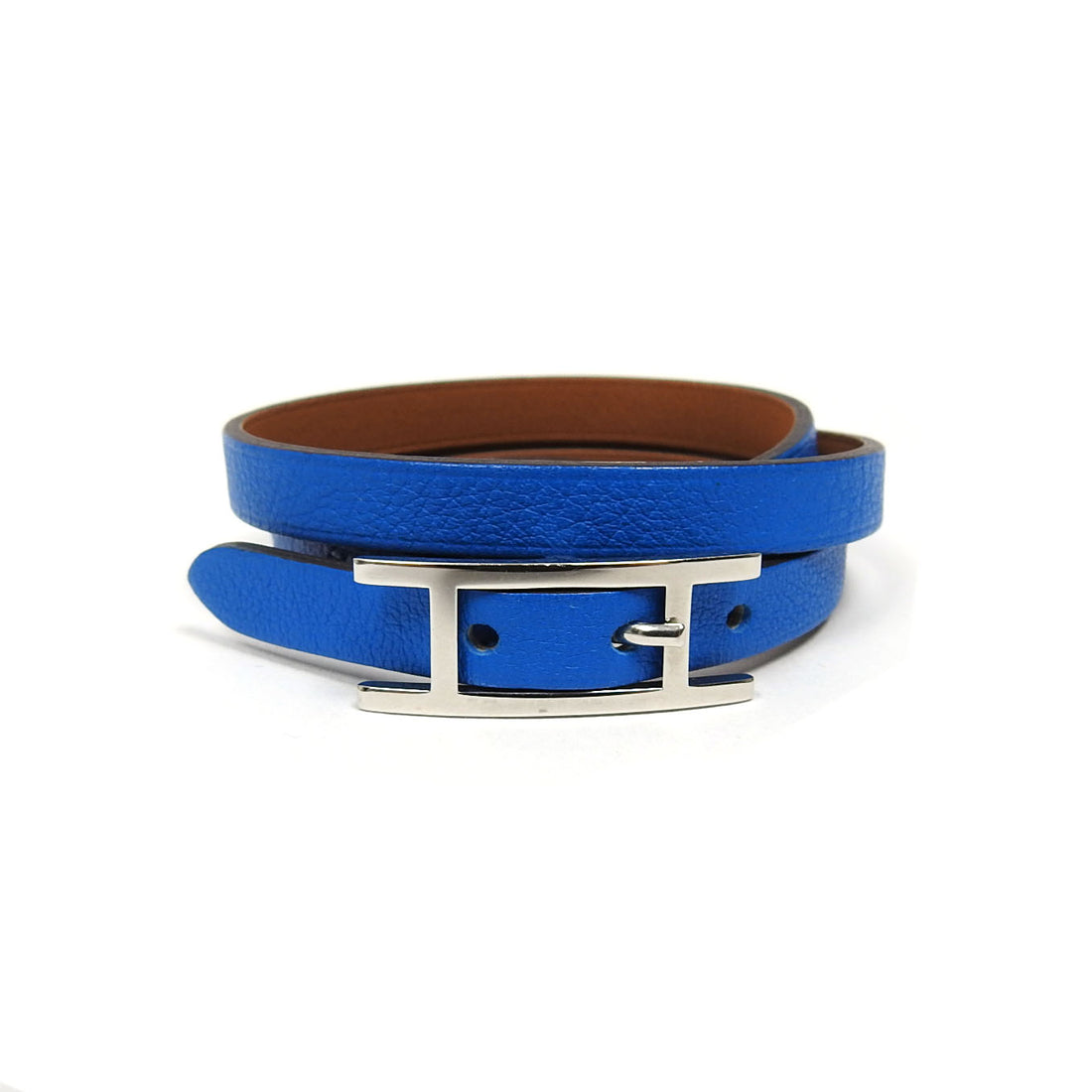 Hermes Behapi Triple Tour Blue Leather Bracelet