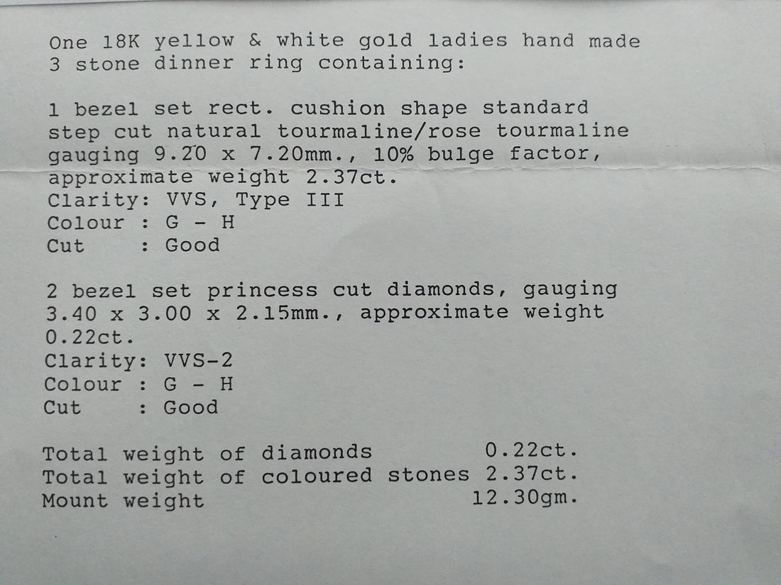 Beni Sung 18K Yellow Gold Tourmaline Diamond 3 Stone Custom Ring - 7.5