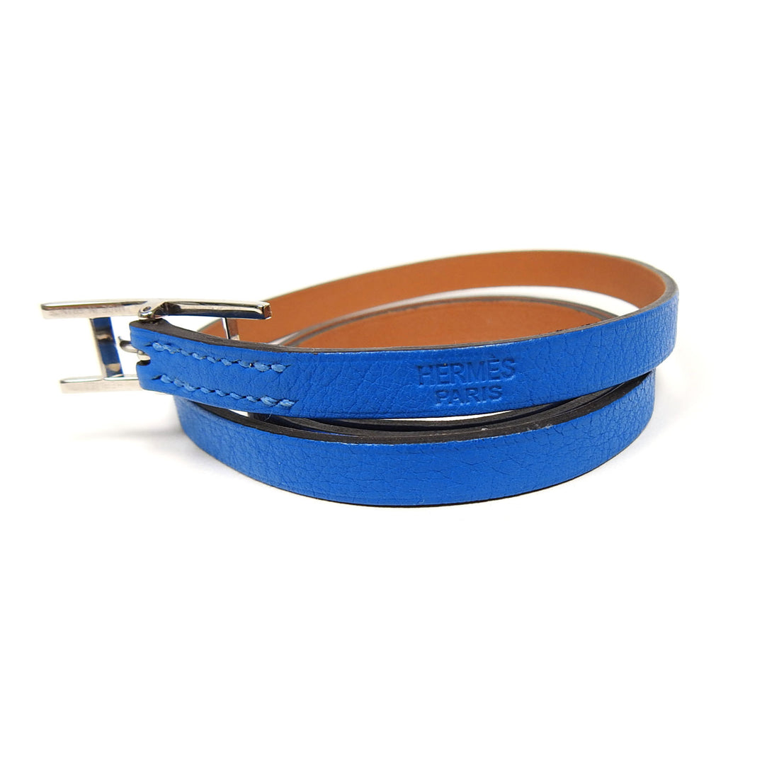 Hermes Behapi Triple Tour Blue Leather Bracelet